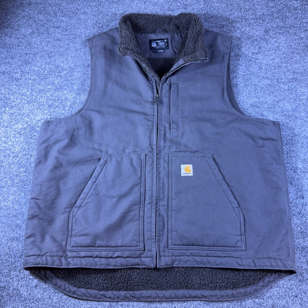 Carhartt Mens Loose Fit Washed Duck Sherpa-Lined Vest Shadow Gray OV4277-M XL
